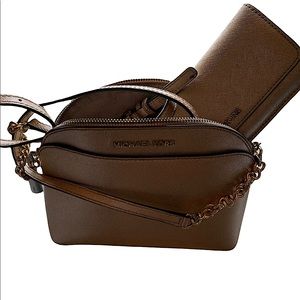 Gold Micheal Kors Crossbody Wallet Included